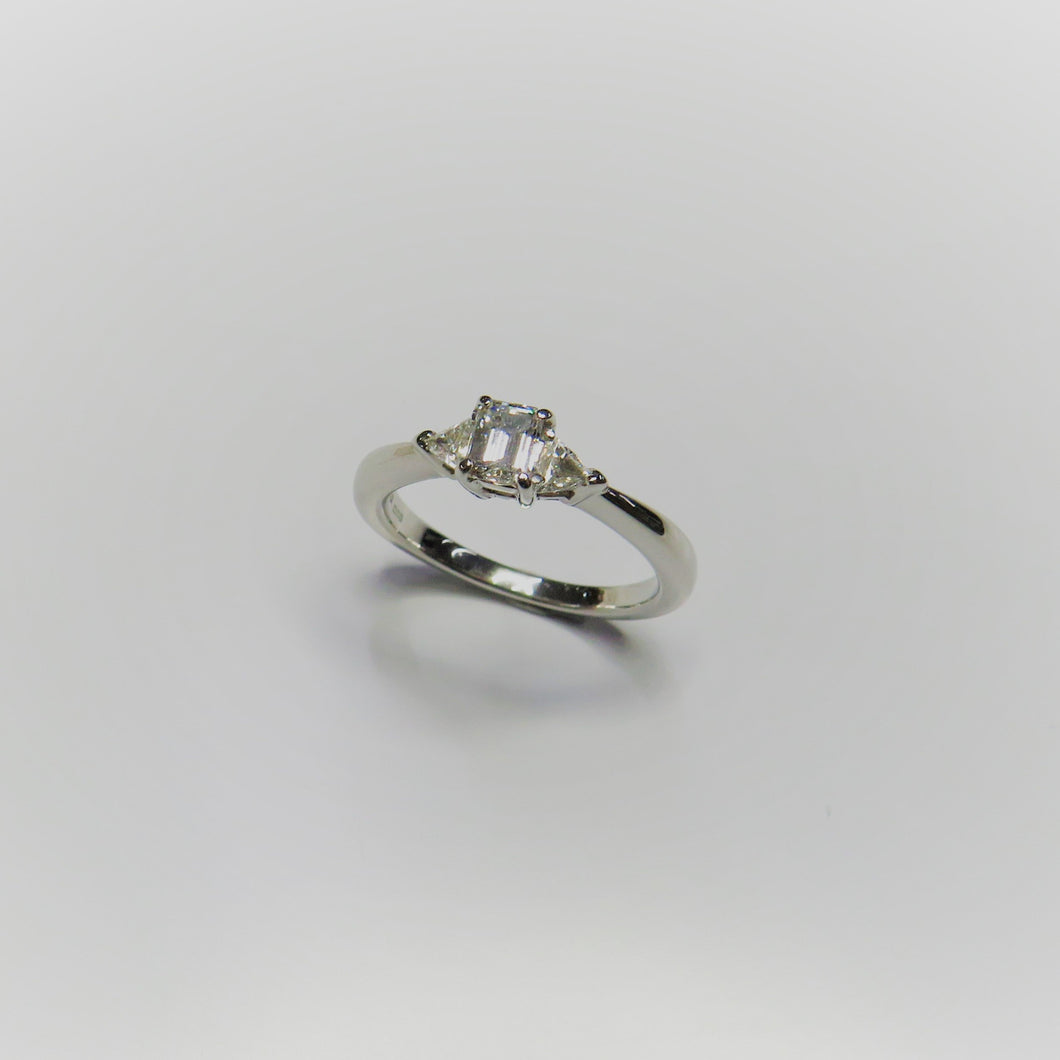 Platinum Emerald & Trillion Cut 3 Stone Diamond Ring
