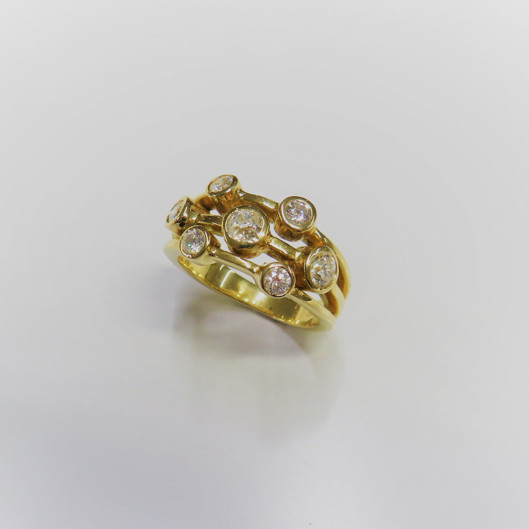 9ct Yellow Gold 8 Stone Diamond Bubble Ring