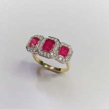 Load image into Gallery viewer, 9ct Yellow Gold Ruby &amp; Diamond Halo Ring
