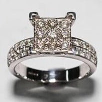 Load image into Gallery viewer, 9ct White Gold Square Illusion Set Diamond Ring with Diamond Set Shoulders
