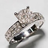 Load image into Gallery viewer, 9ct White Gold Round Illusion Set Diamond Ring with Diamond Set Shoulders
