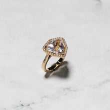 Load image into Gallery viewer, 9ct Yellow Gold Kite Shaped Kunzite &amp; Diamond Ring with Diamond Set Halo &amp; Shoulders
