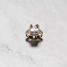 Load image into Gallery viewer, 9ct Yellow Gold Kunzite &amp; Diamond Halo Style Ring with Diamond Set Shoulders
