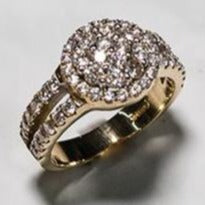 9ct Yellow Gold Cluster Ring with Diamond Set Shoulder