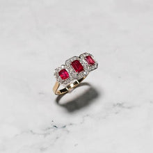 Load image into Gallery viewer, 9ct Yellow Gold Ruby &amp; Diamond Halo Ring

